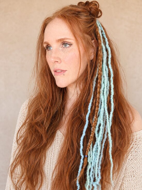 Blue Merino Wool Clip In Dreadlocks Extensions Handmade Miss Violet Lace main image 7